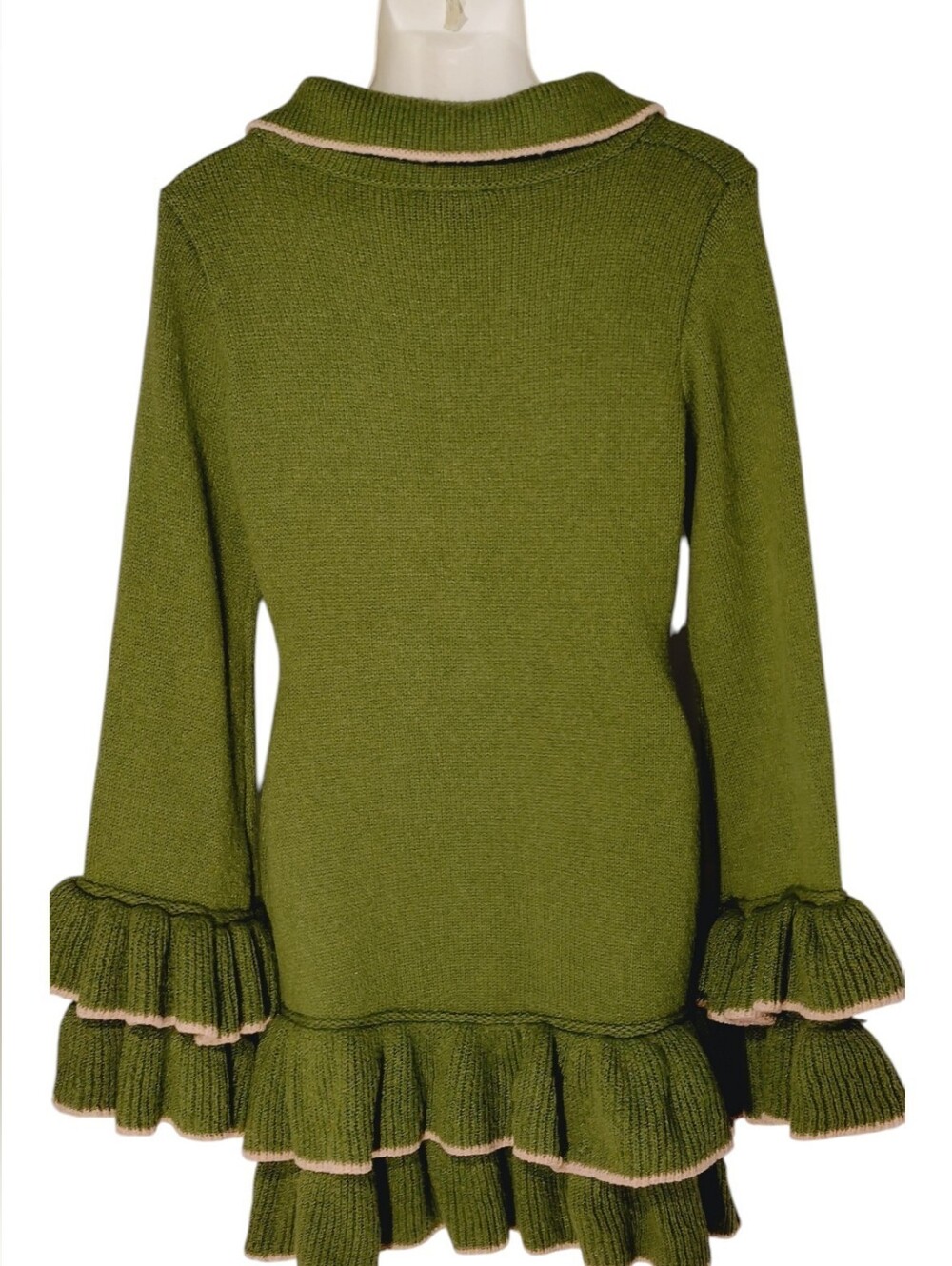 Fashion Nova Sweater Dress Ruffle Hem Olive Pink Mini Small